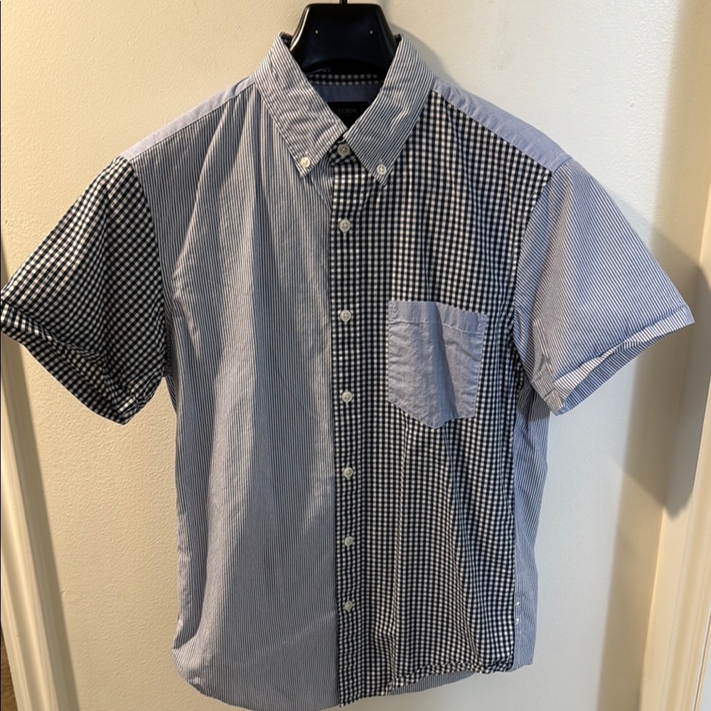 J. Crew Factory Blue Casual Button Down Shirt Asymmetrical Design